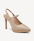 EmbroDance Pointed Toe Platform Heeled Slingback - Apricot / US 9.5 | EU 41 | UK 7.5