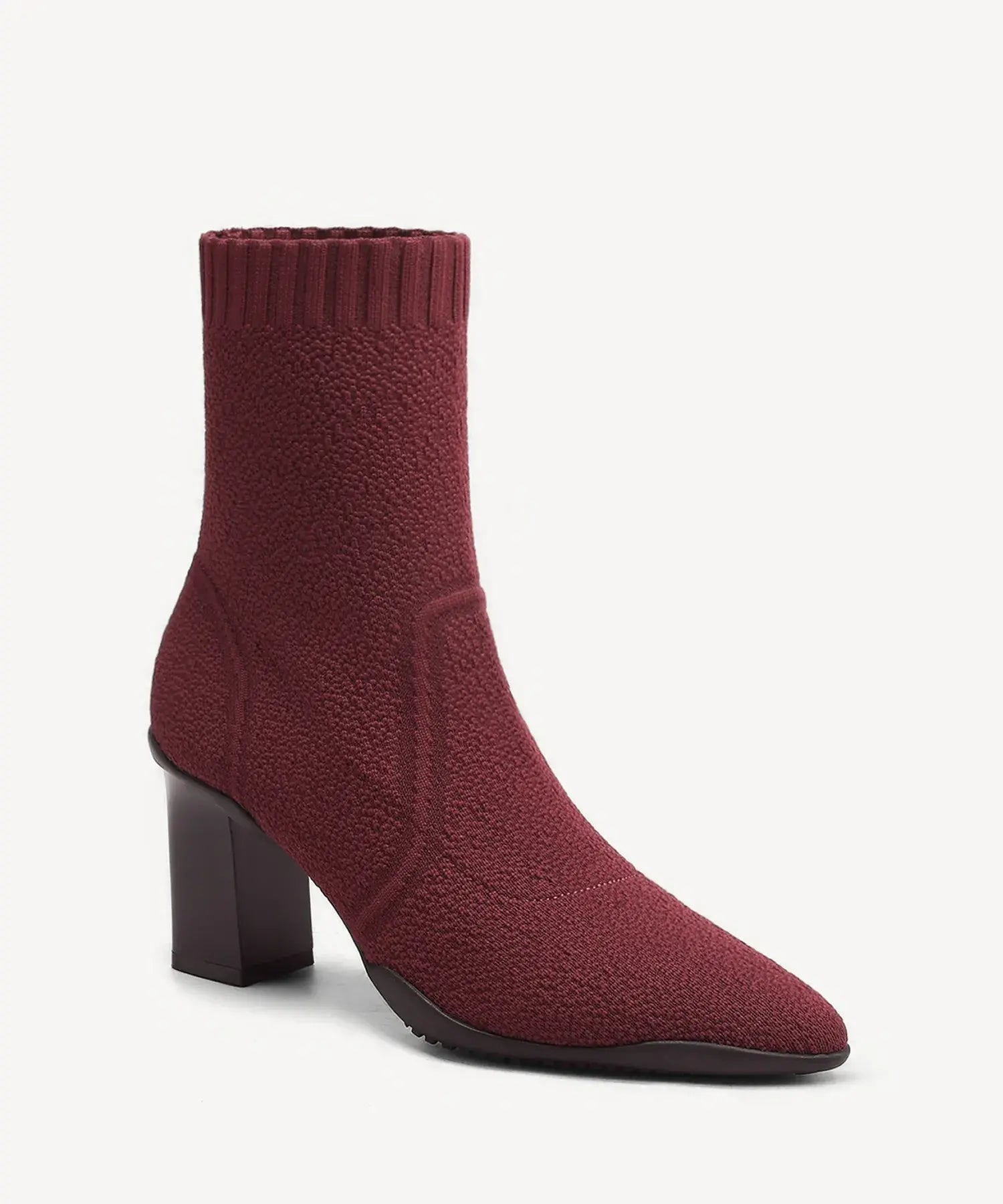 BelleVoyage Block Pointed Toe Sock Ankle Boot - Burgundy / US 8.5 | EU 39.5 | UK 6.5