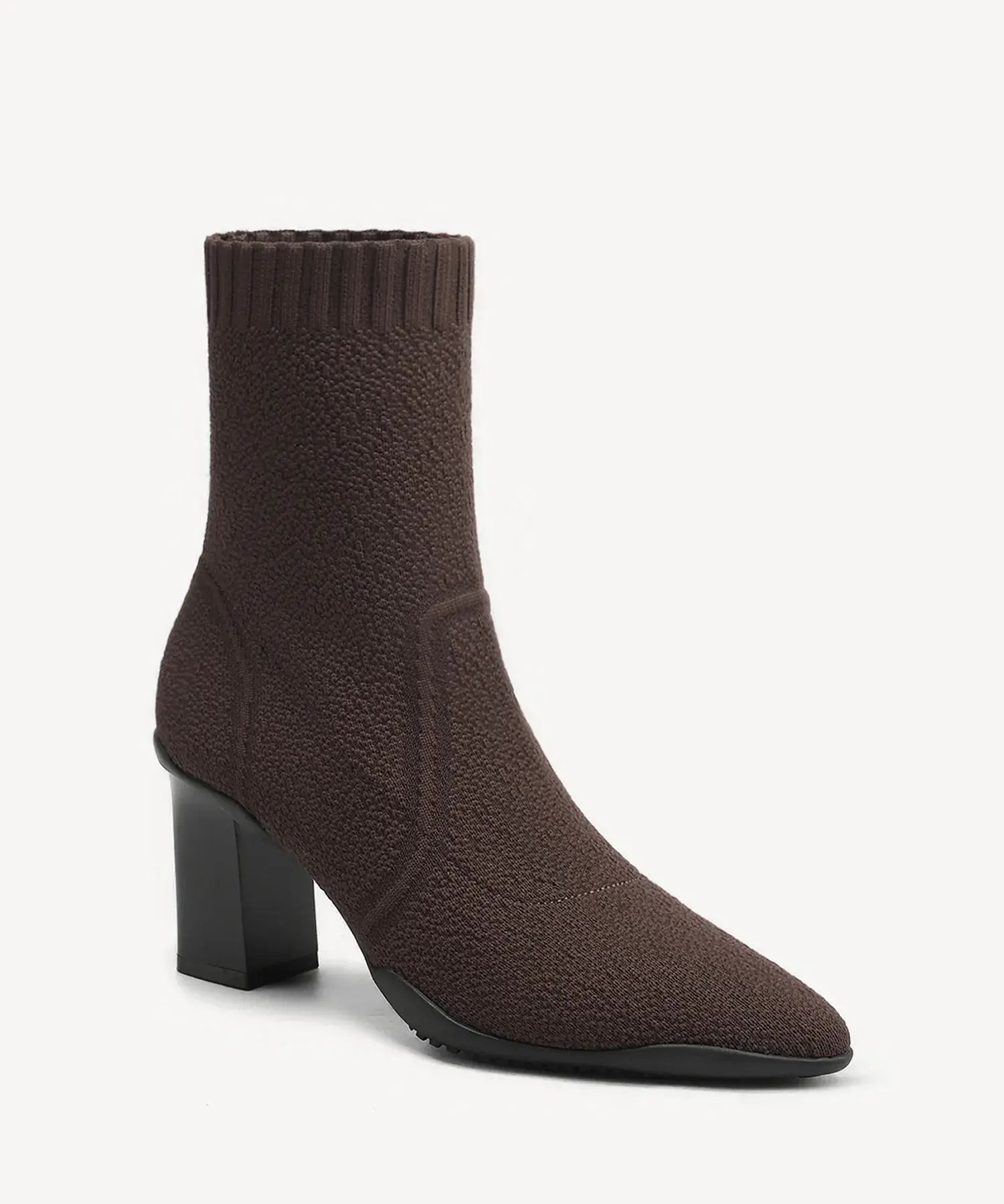 BelleVoyage Block Pointed Toe Sock Ankle Boot - Coffee / US 6.5 | EU 37 | UK 4.5