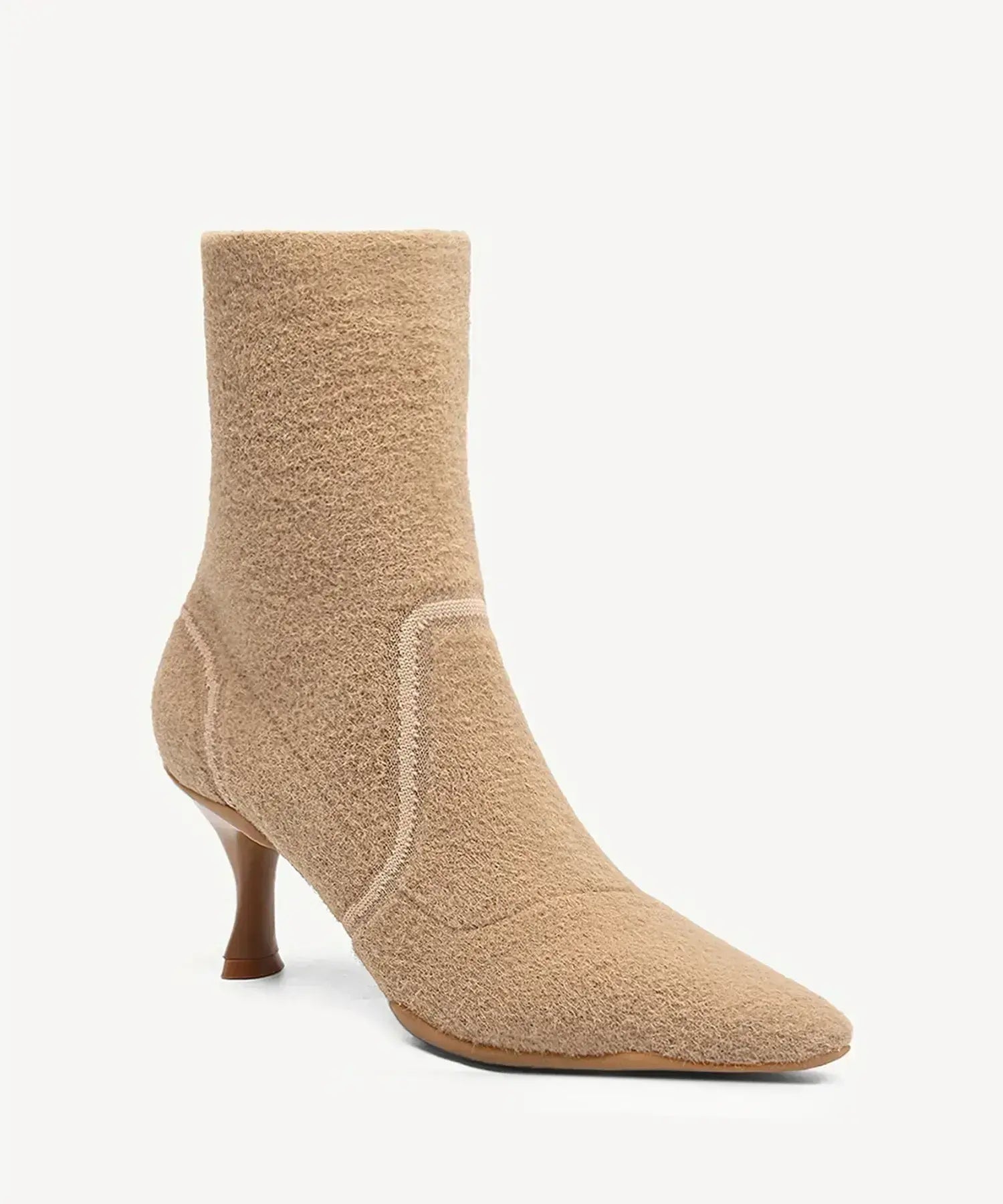 BelleVoyage Warm-Lined Pointed Toe Stiletto Ankle Boot - Khaki / US 6 | EU 36.5 | UK 4