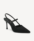 GlimmerLine Pointed Toe Stiletto Heeled Slingback - Black / US 5 | EU 35 | UK 3