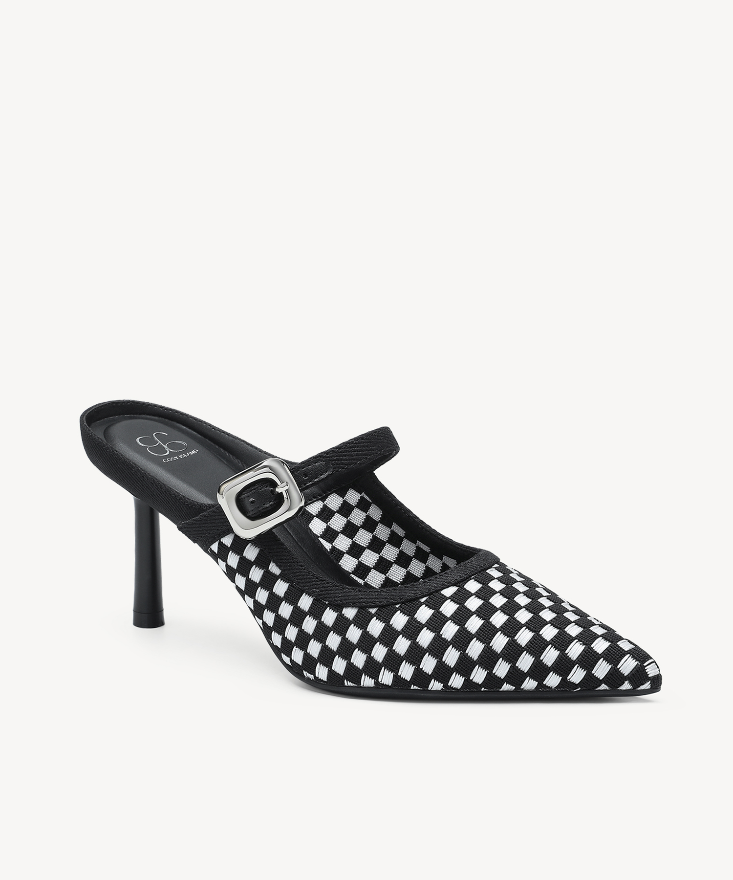 GraceLithe Denim Pointed Toe Heeled Mule - Black/White / US 6.5 | EU 37 | UK 4.5