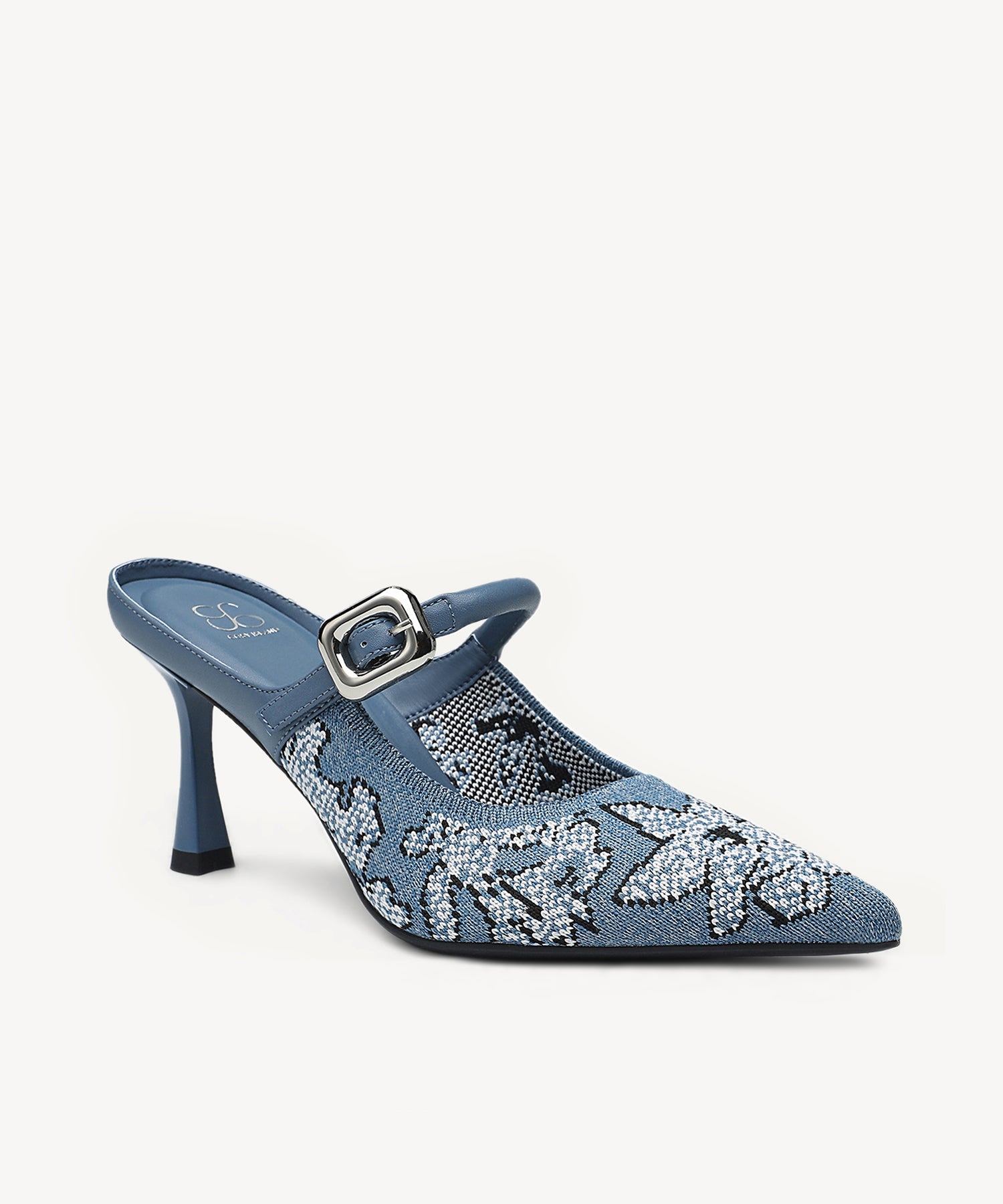 GraceLithe Pointed Toe Heeled Mule - Floral Blue / Regular (A-C) / US 11 | EU 42.5 | UK 9