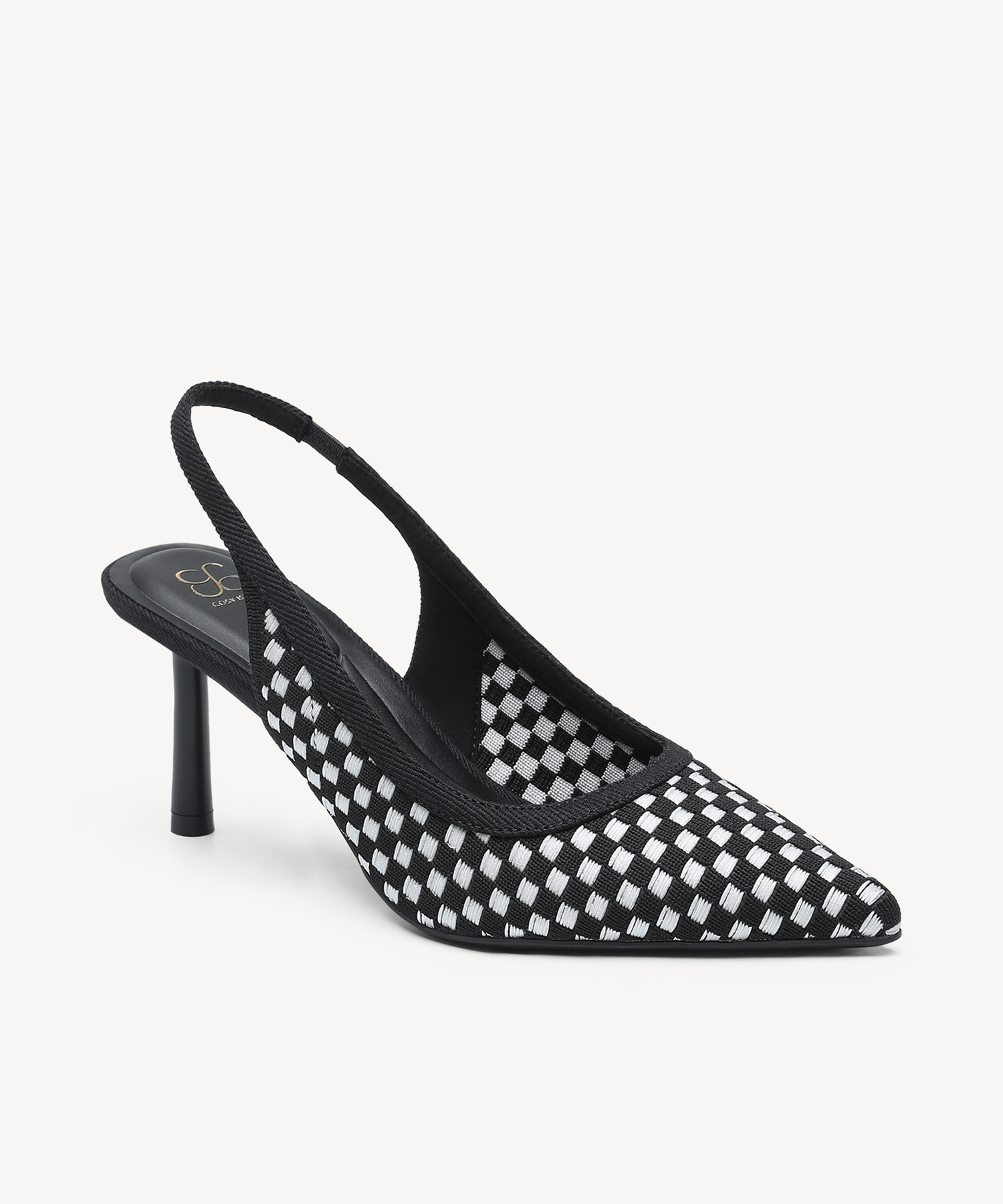 GraceWeave Pointed Toe Stiletto Heeled Slingback - Black/White / US 6 | EU 36.5 | UK 4
