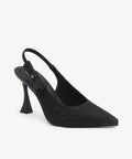 EverLush Bowknot Pointed Toe Heeled Slingback - Embroidery Black / US 8 | EU 39 | UK 6