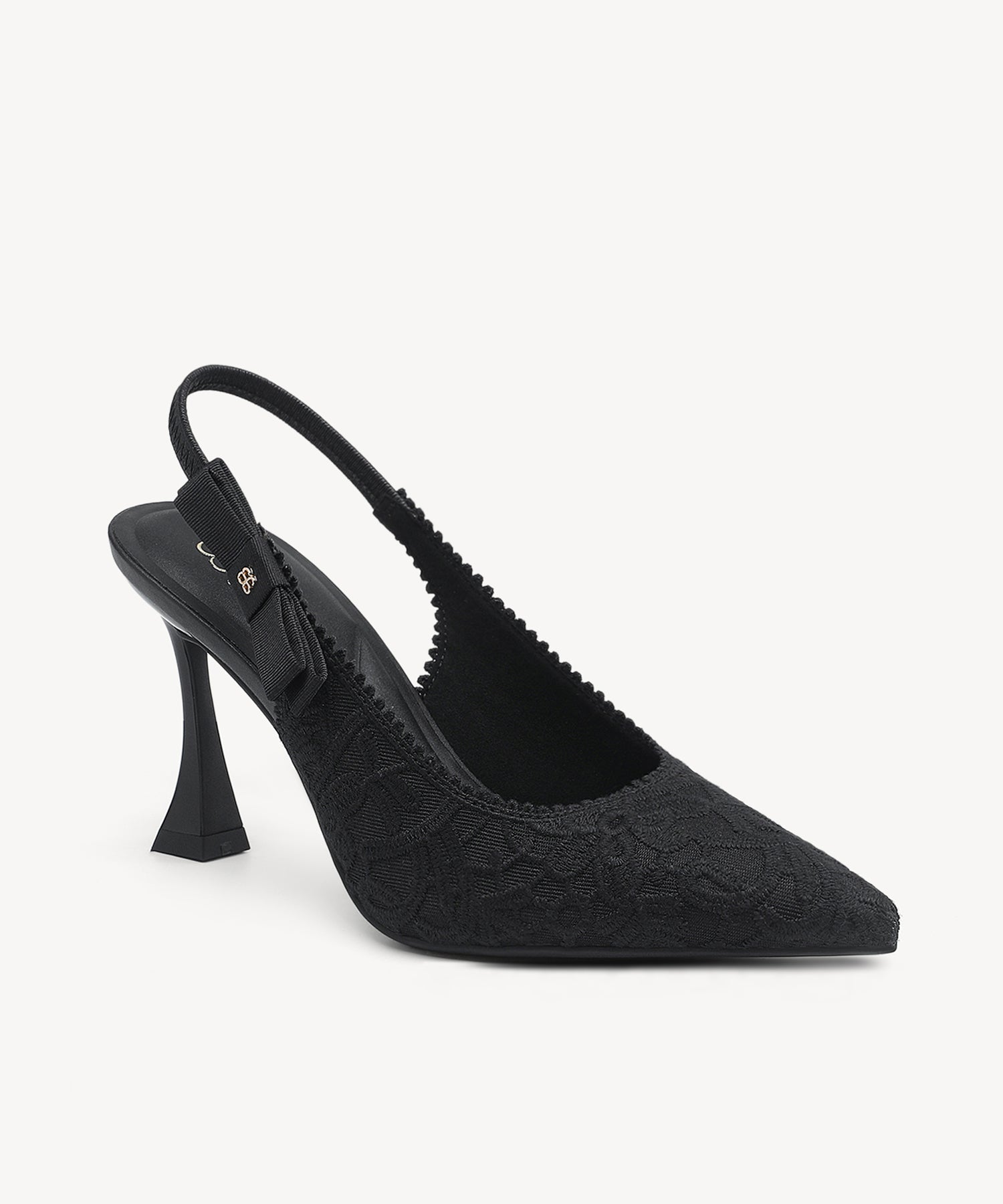 EverLush Bowknot Pointed Toe Heeled Slingback - Embroidery Black / US 11 | EU 42.5 | UK 9