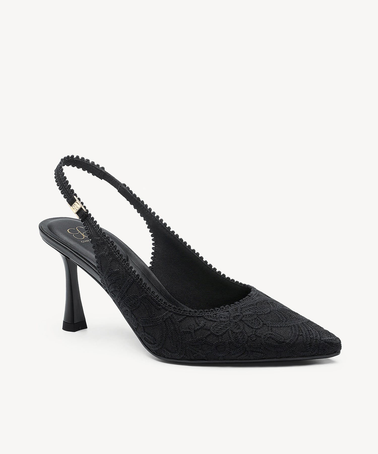 EmbroDance Elegant Stiletto Heeled Slingback - Embroidery Black / US 8 | EU 39 | UK 6