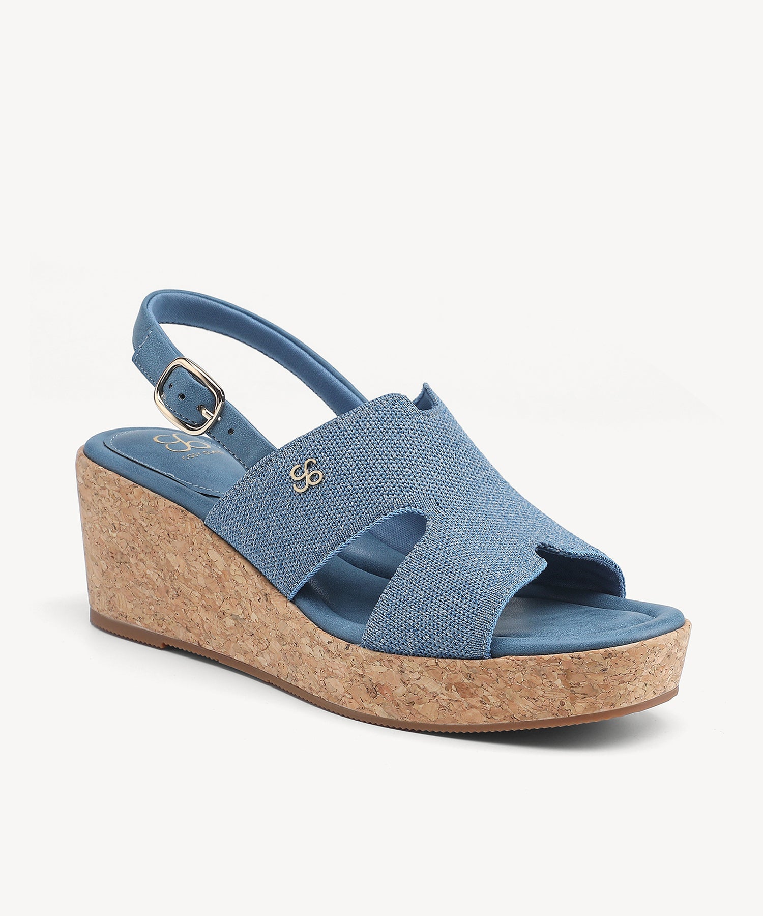 CorkLuxe H-Band Square Toe Wedge Sandal - Blue / US 5 | EU 35 | UK 3