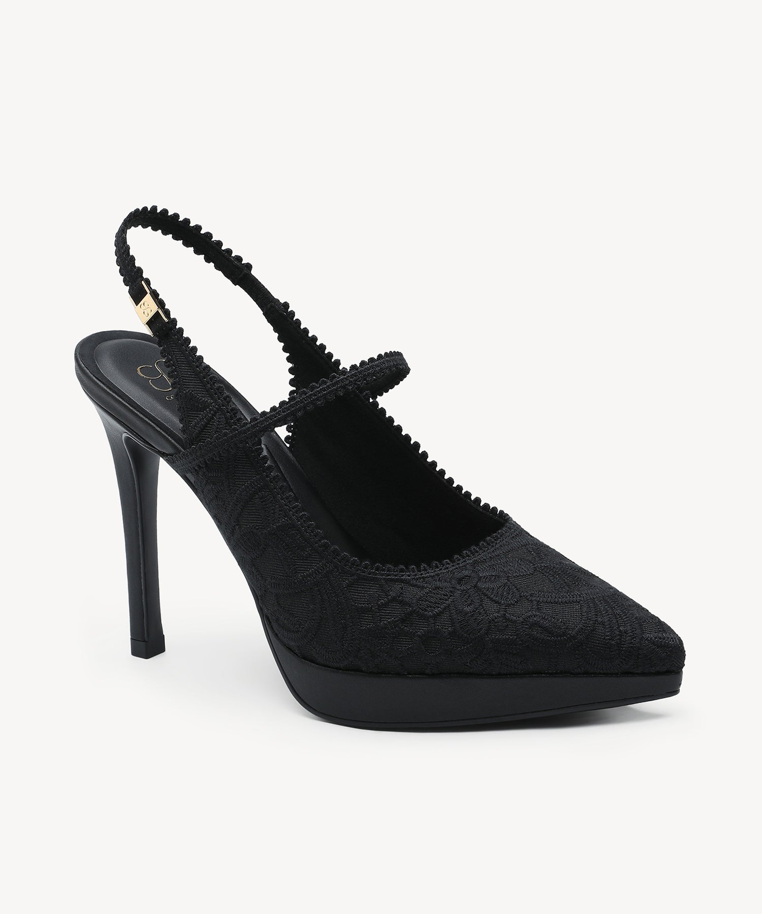 EmbroDance Pointed Toe Platform Heeled Slingback - Embroidery Black / US 7.5 | EU 38 | UK 5.5