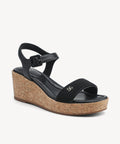 TerraLoft Square Toe Wedge Sandal - Black / US 8 | EU 39 | UK 6