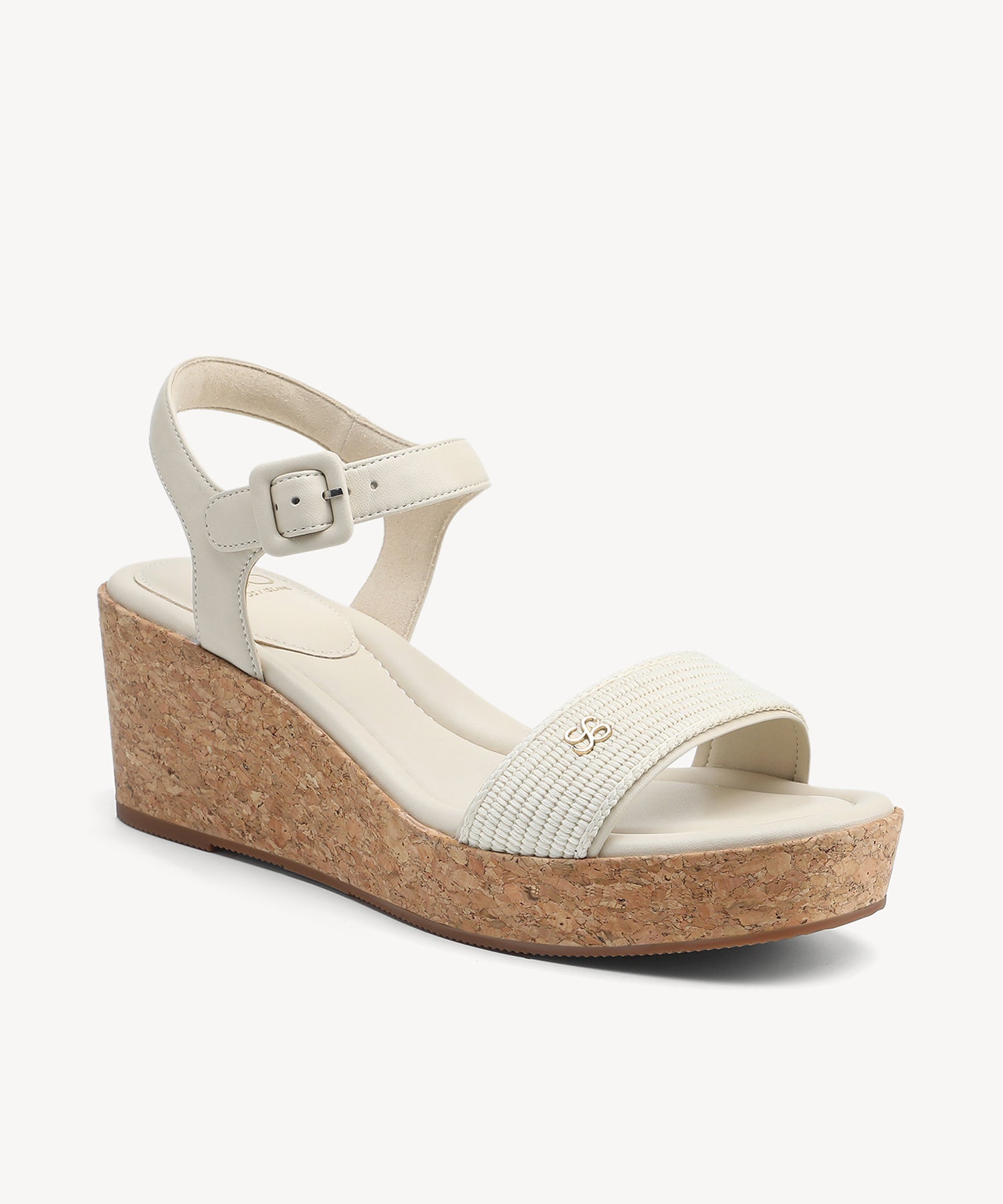 TerraLoft Square Toe Wedge Sandal - Cream / US 9 | EU 40 | UK 7