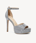 GlimmerRise Strapped Platform Heeled Sandal - Silver / US 8 | EU 39 | UK 6