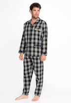 Pijama Hombre Invierno Solapa Algodón Franela Cuadros - Gris 2911_22