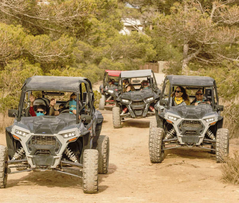 Guided Polaris Buggy Tour with Visits to Cala Bassa, Cala Comte (Cala Conta), Cala Llentia and “Time & Space” Sculpture