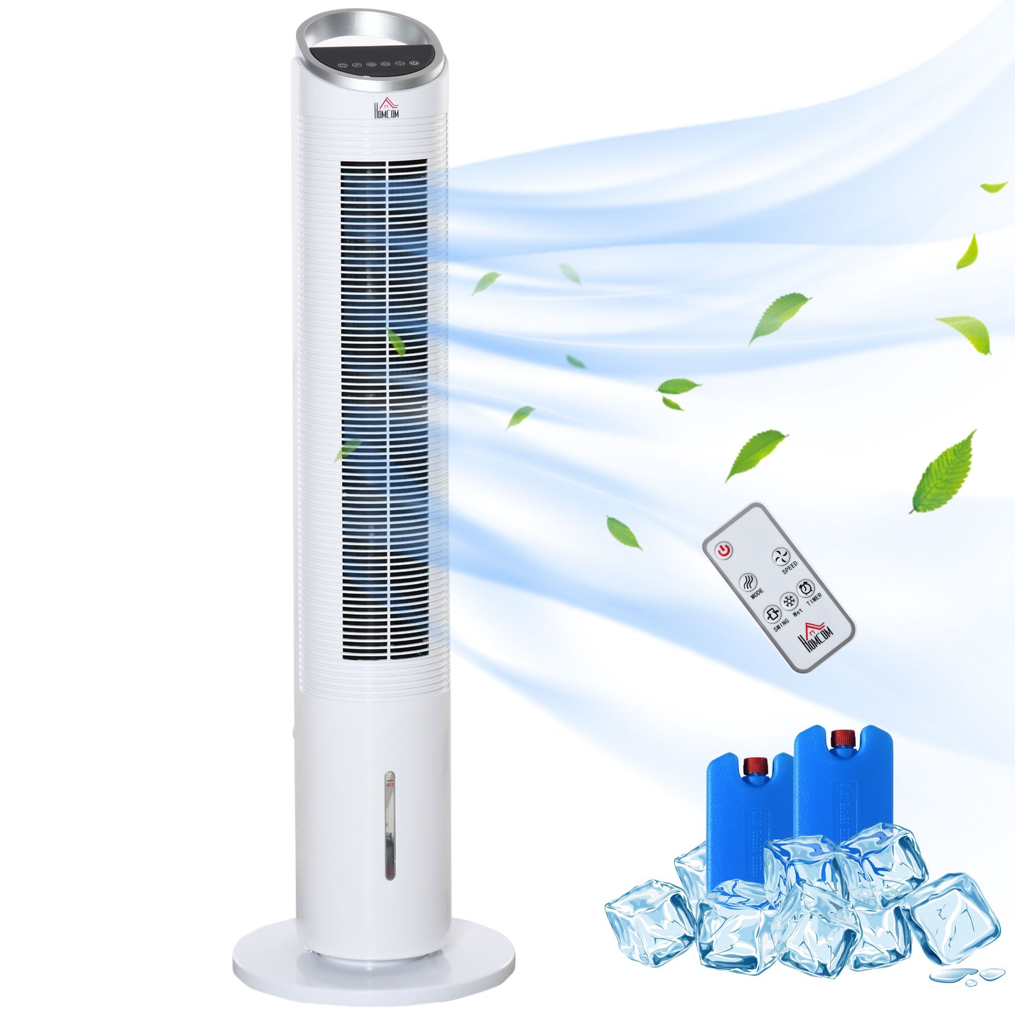 40" Portable Oscillating Air Cooler Fan 3 In 1 Standing Ice Floor Fan with Humidifier Remote White
