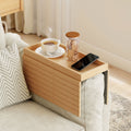 Foldable Bamboo Sofa Arm Tray with Anti-Slip Surface for Drinks & Snacks, Natural Wood Finish