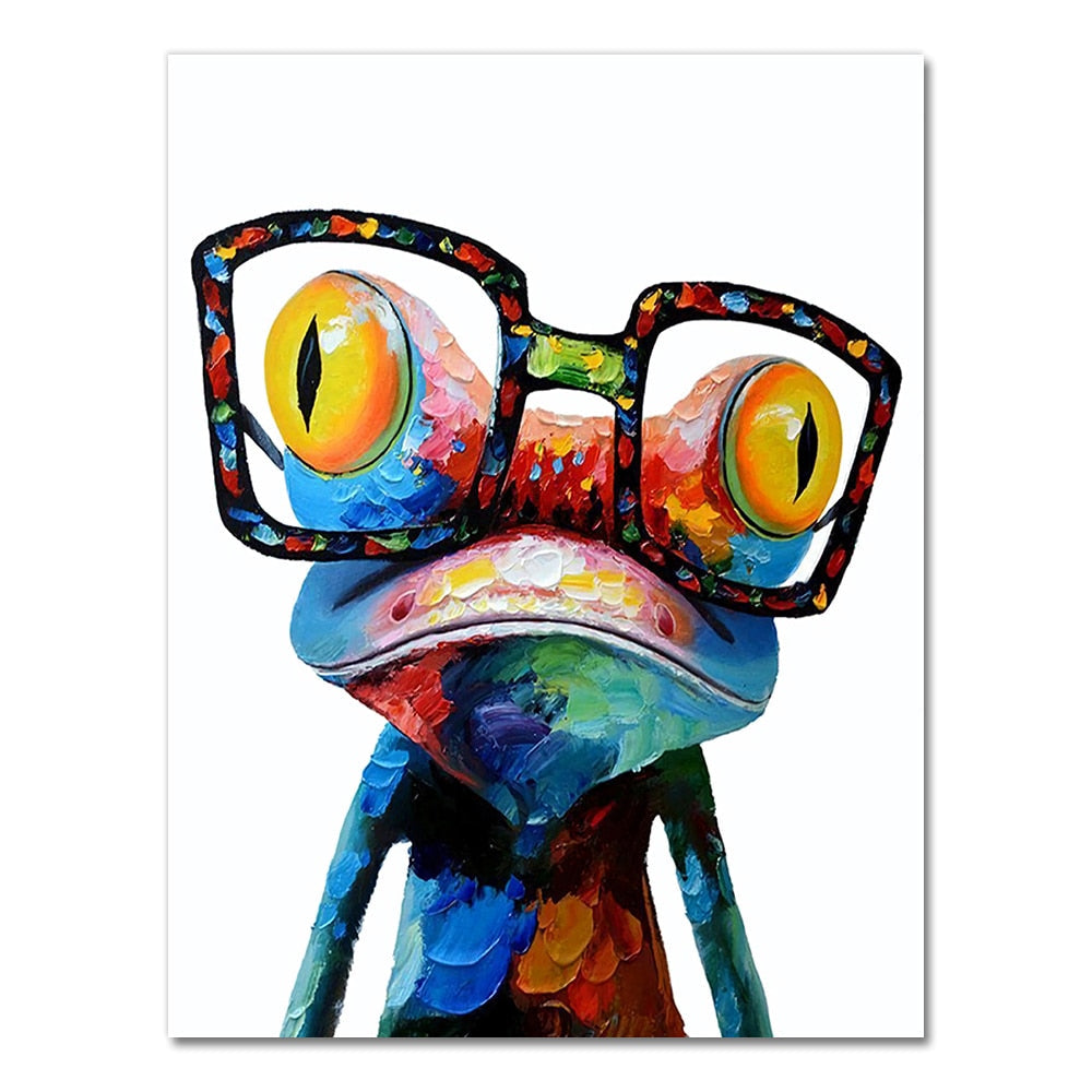 ArtZ® Most Interesting Frog In The World Paintings - Blue Frog With Glasses / 15.7 inch by 23.6 inch (40x60cm) No Frame