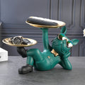 ArtZ® Lazy Bulldog Sculpture With Double Tray - Green