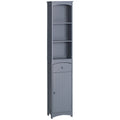 Bathroom Storage Cabinet, Tall Linen Tower with 3-Tier Shelves and Drawer and Door, Grey