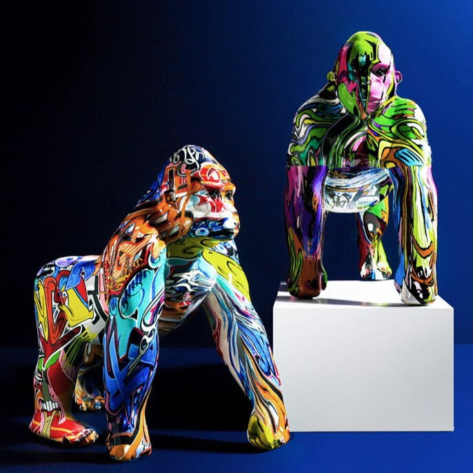 ArtZ® Gorilla Nordic Painted Statue - Set Of 2 (1 Graffiti + 1 Nordic)