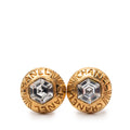 Gold Plated Crystal Logo Hexagonal Clip On Earrings