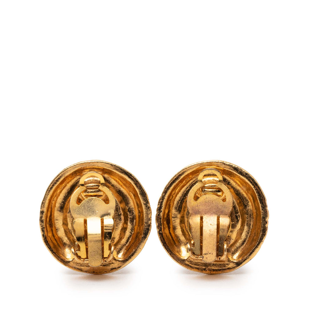 Gold Plated Crystal Logo Hexagonal Clip On Earrings