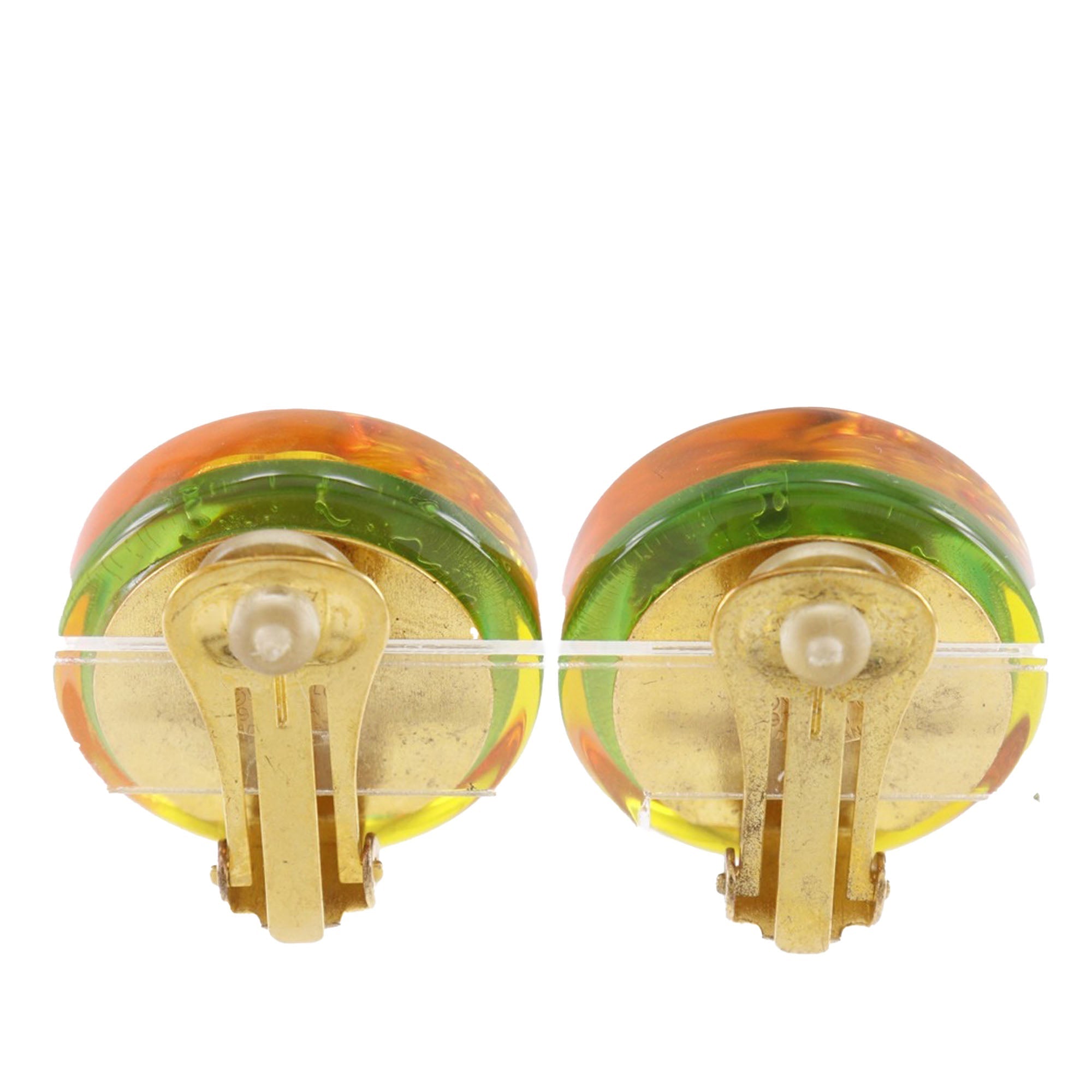 CC Resin Embedded Camellia Shoe Gold Plated Clip On Earrings