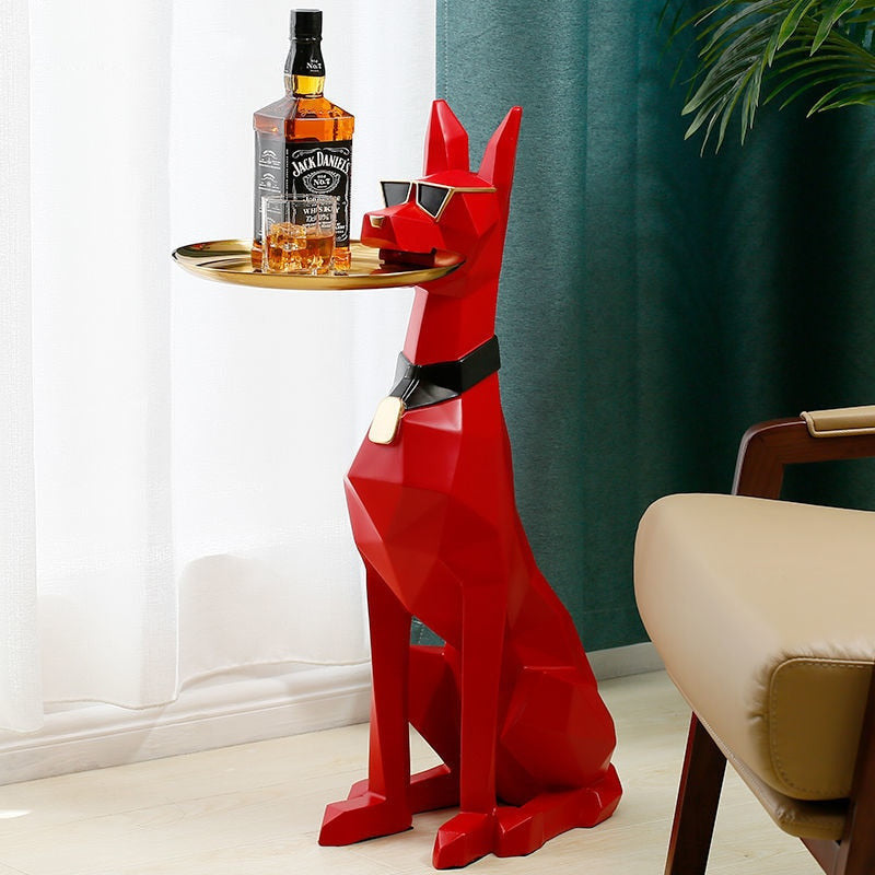 ArtZ® Doberman Nordic Sculpture Tray Table - Red