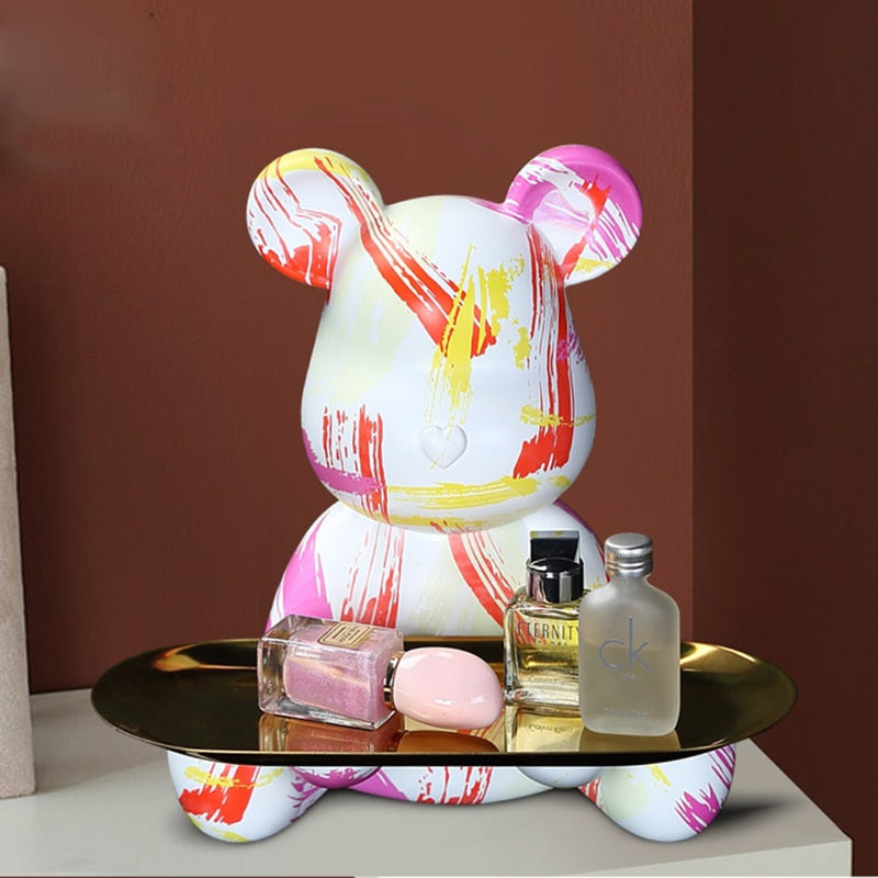 ArtZ® Bear Graffiti Painted Sculpture Table Tray - Pink