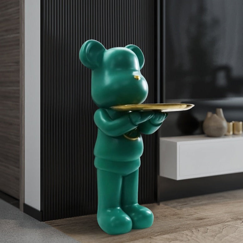 ArtZ® Bear Statue Tray Table - Green 2 Hands Hold Tray