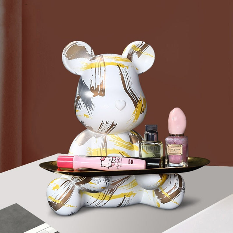 ArtZ® Bear Graffiti Painted Sculpture Table Tray - Yellow