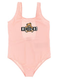 Moschino Kid Teen Teddy Bear Logo-Print One-Piece Swimsuit — Pink