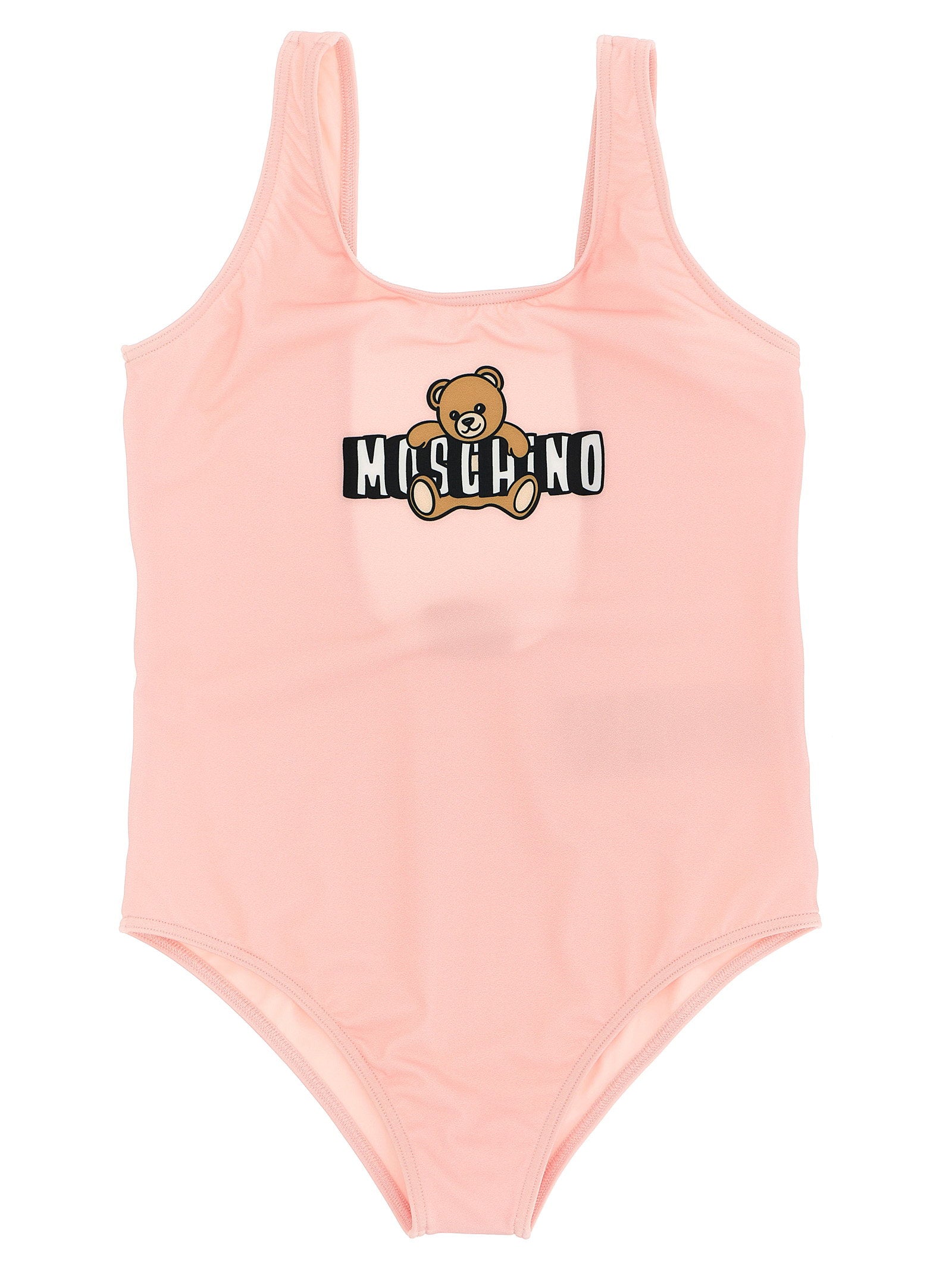 Moschino Kid Teen Teddy Bear Logo-Print One-Piece Swimsuit — Pink