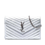 Metallic Calfskin Matelasse Chevron Monogram Chain Wallet