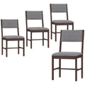 Set of 4 Linen Upholstered Dining Chairs with Rubberwood Legs in Walnut & Gray