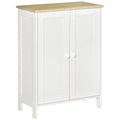 2-Doors Kitchen Storage Cabinet with 2 Adjustable Shelves & Wood Effect Tabletop, White