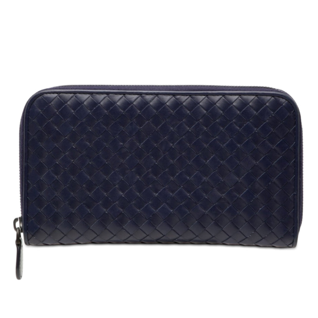 Leather Intrecciato Zip Around Wallet