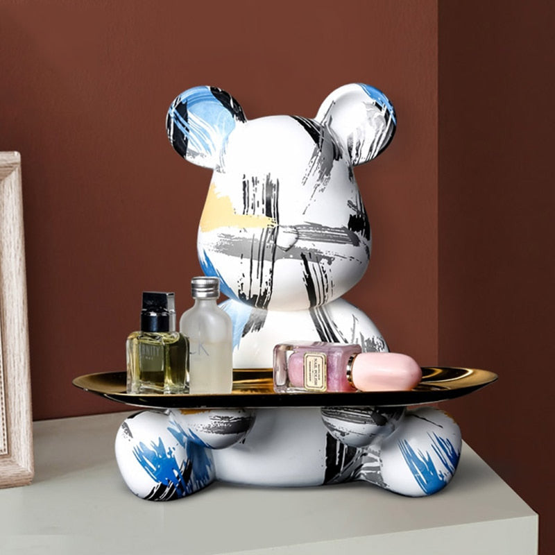 ArtZ® Bear Graffiti Painted Sculpture Table Tray - Blue
