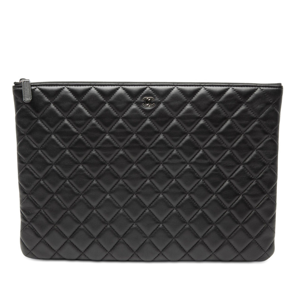 Large Quilted Lambskin Double Stitch O Case Clutch