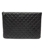 Large Quilted Lambskin Double Stitch O Case Clutch
