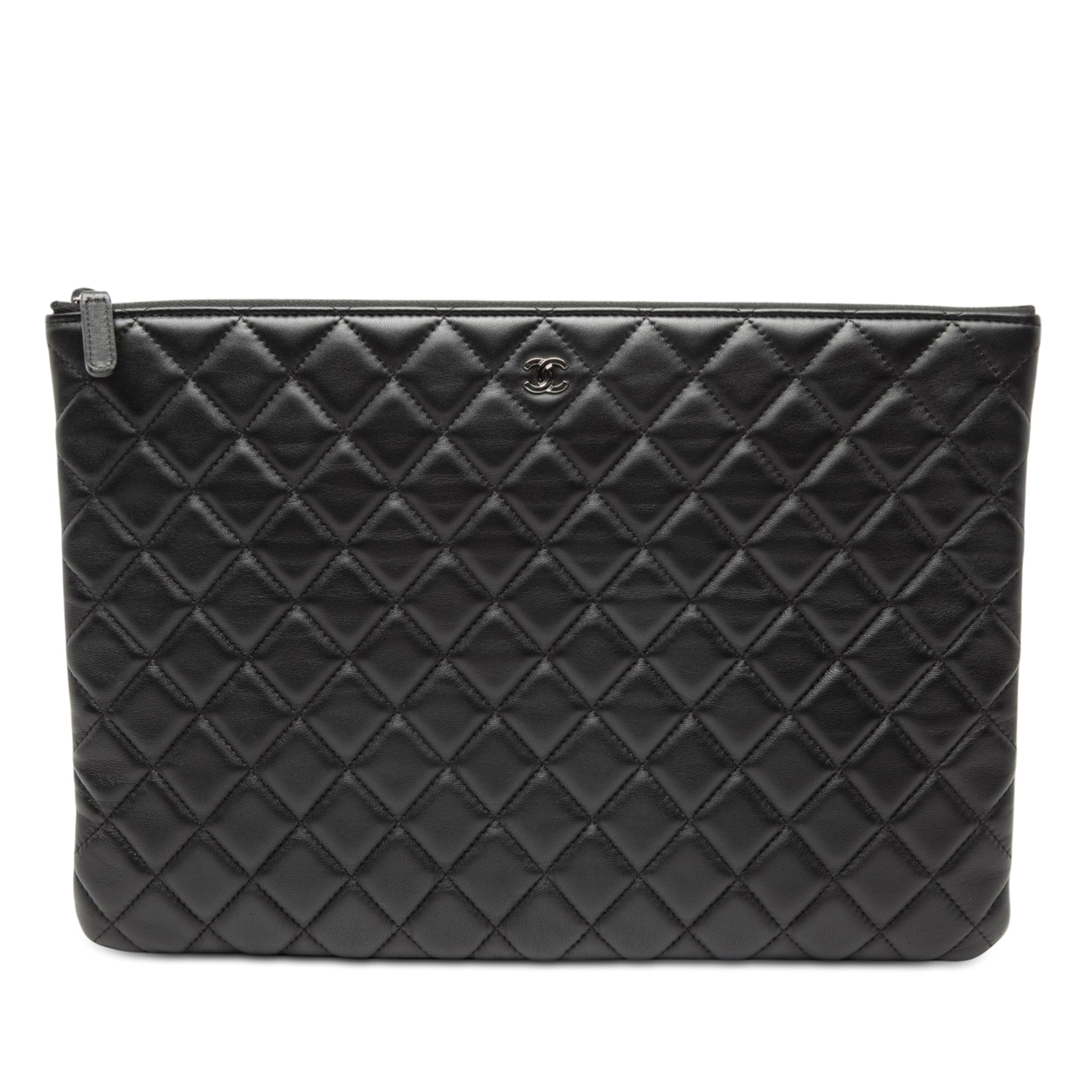 Large Quilted Lambskin Double Stitch O Case Clutch