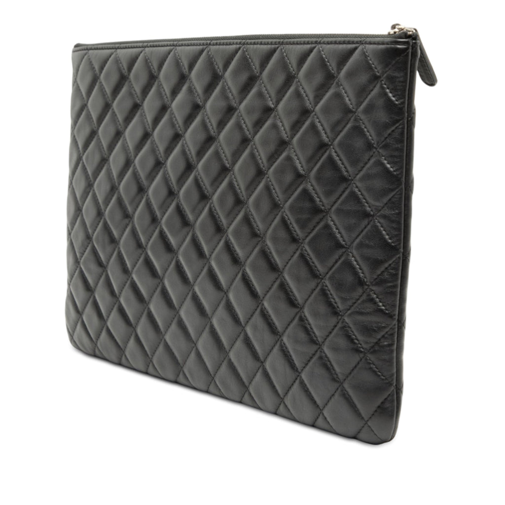 Large Quilted Lambskin Double Stitch O Case Clutch