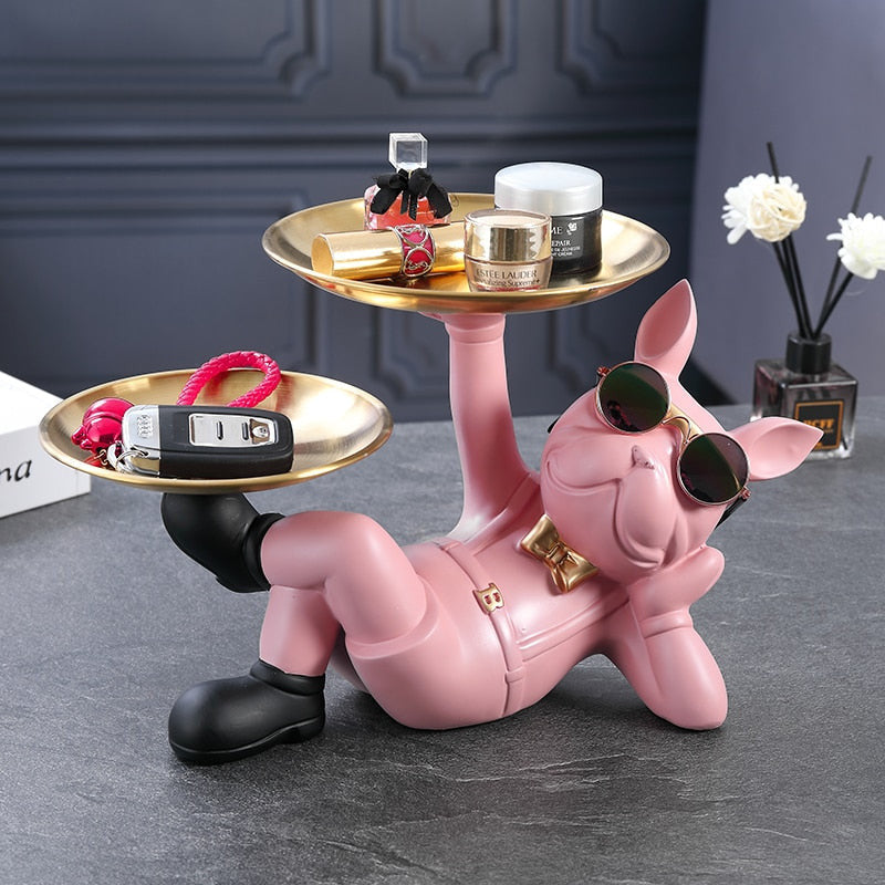 ArtZ® Lazy Bulldog Sculpture With Double Tray - Pink