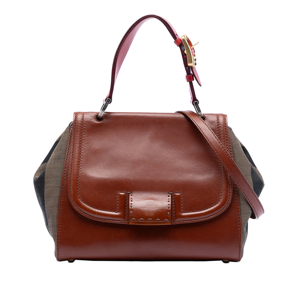 Leather and Pequin Canvas Silvana Satchel