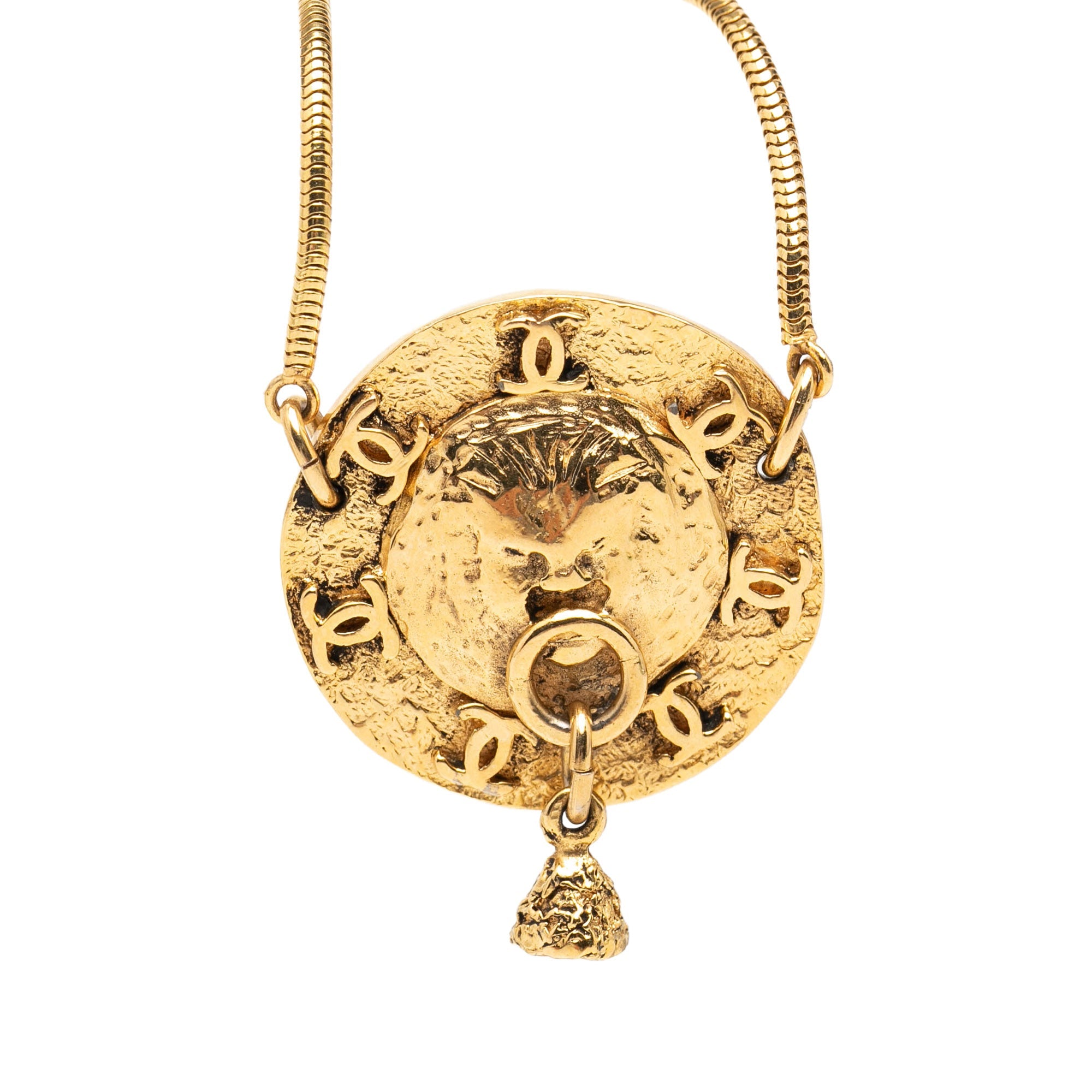 Gold Plated Lion Motif Medallion Pendant Necklace