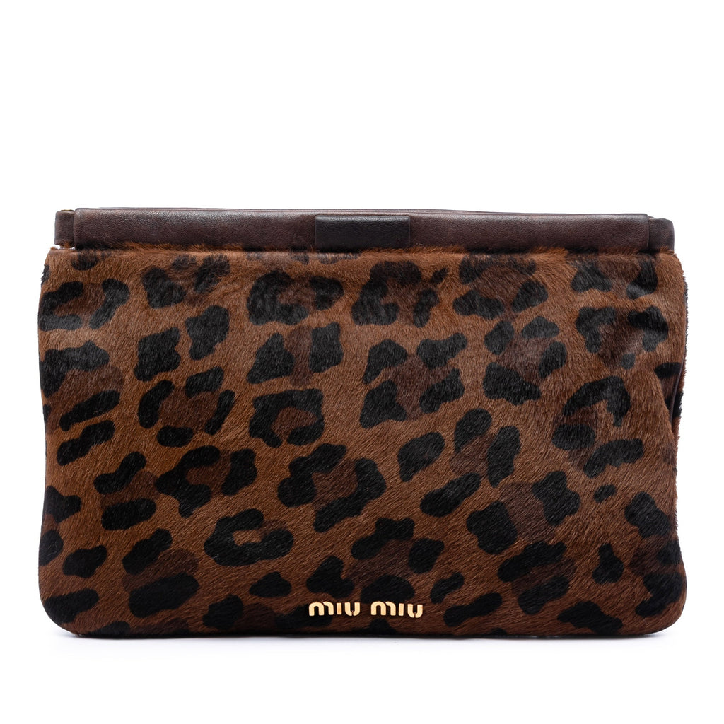 Leopard Printed Calfskin Hair Frame Clutch