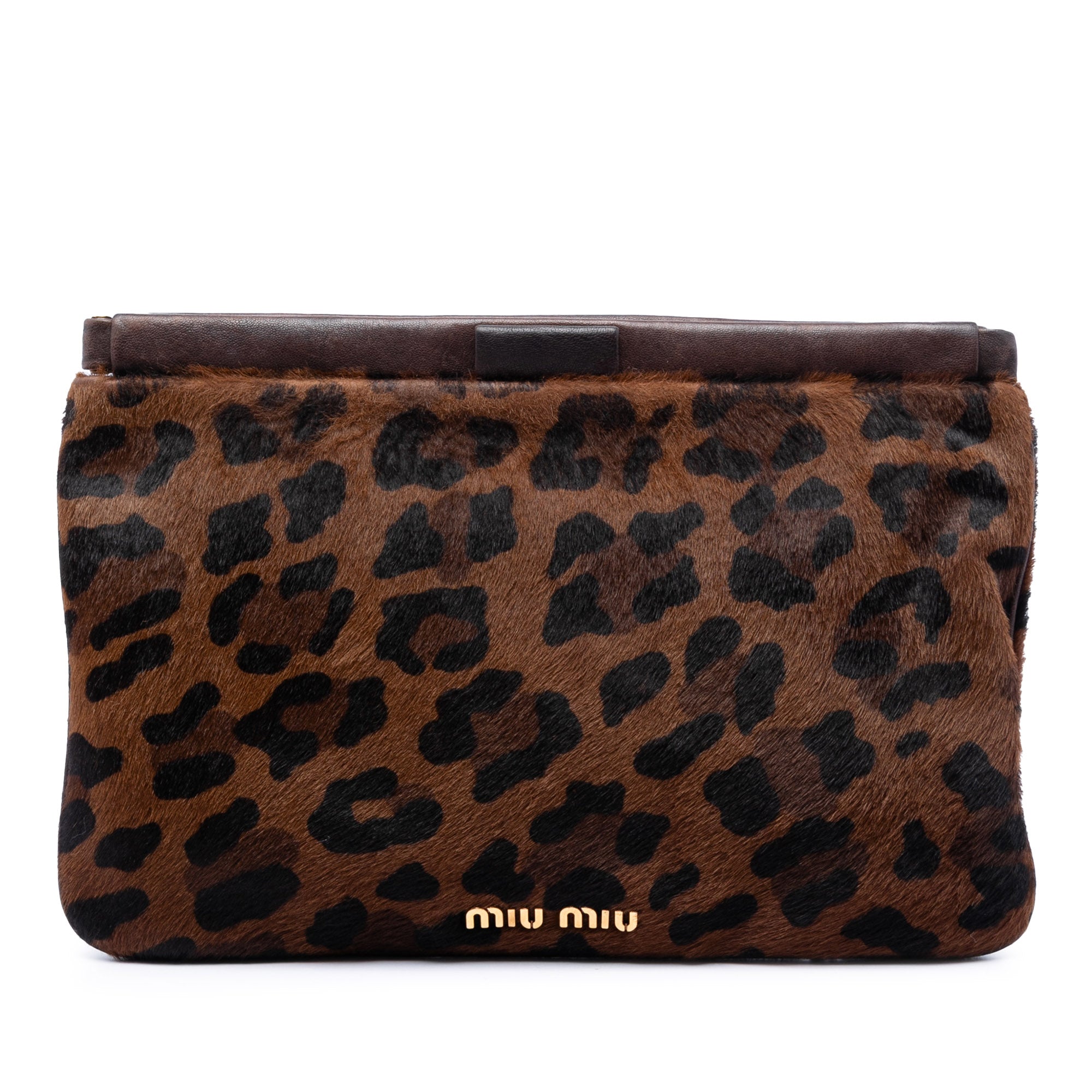 Leopard Printed Calfskin Hair Frame Clutch