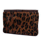 Leopard Printed Calfskin Hair Frame Clutch