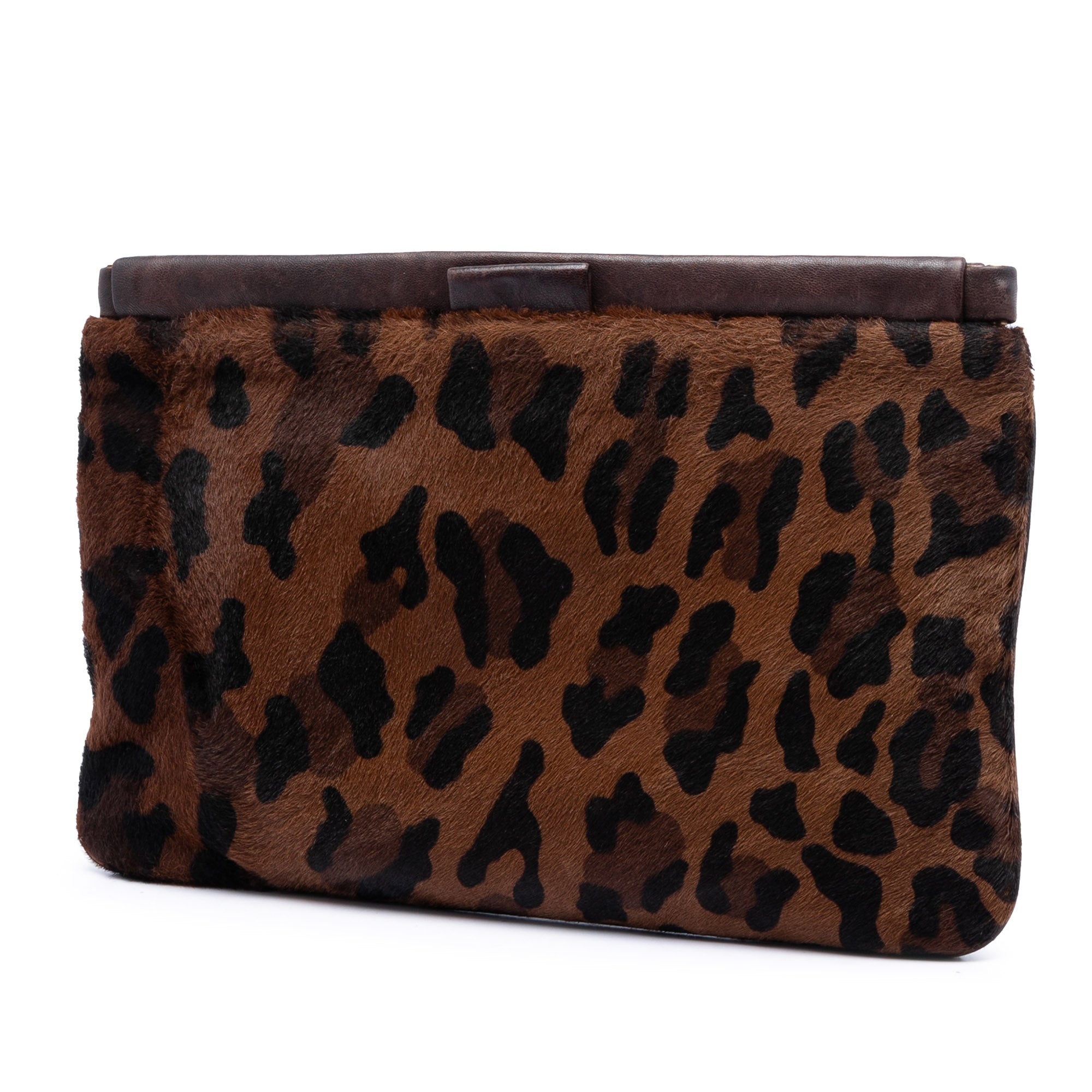 Leopard Printed Calfskin Hair Frame Clutch