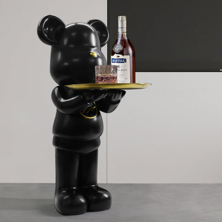 ArtZ® Bear Statue Tray Table - Black 2 Hands Hold Tray